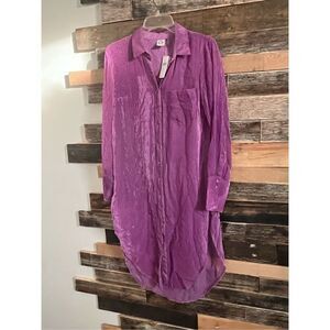 Anthropologie Akemi + Kin NWT Purple shire Velvet Striped Tunic Duster Sz S